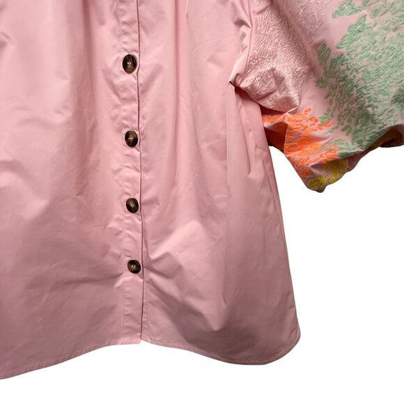 THML Women's Pink Embroidered Puff Sleeve Top - Size XS - Picture 9 of 10